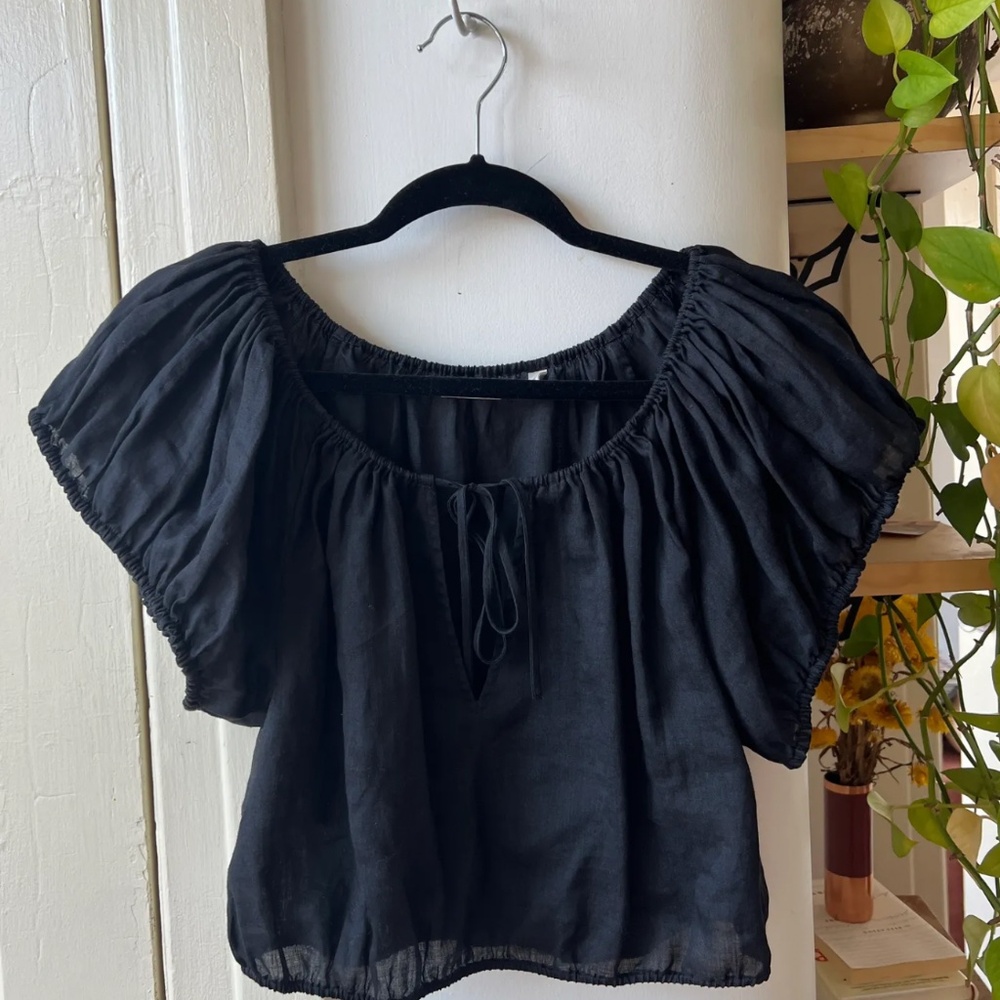 Dôen Hera Top in size XS Black lightweight ramie